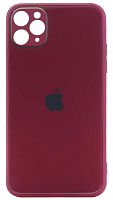 Силиконовый чехол для Apple iPhone 11 Pro Max стеклянный с защитой камеры бордовый