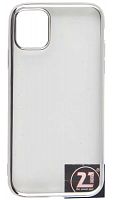 Силиконовый чехол для Apple iPhone 11 прозрачный с защитой камеры и окантовкой серебро
