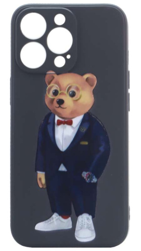 Силиконовый чехол для Apple iPhone 13 Pro медведь в очках в ассортименте черный
