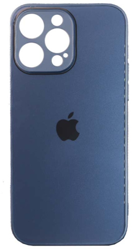 Силиконовый чехол для Apple iPhone 14 Pro Max стеклянный с защитой камеры голубой перламутр