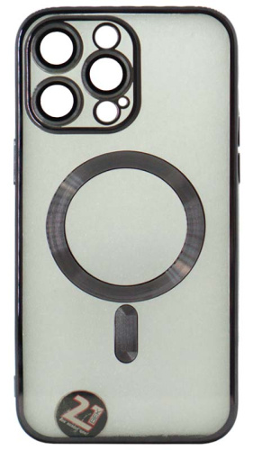 Силиконовый чехол для Apple iPhone 14 Pro Max Berlia Magsafe прозрачный чёрный борт