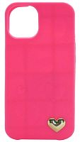 Силиконовый чехол для Apple iPhone 14 мягкий с сердечком неоновый розовый
