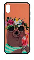 Силиконовый чехол для Apple iPhone XS Max стеклянный Медведь на пляже
