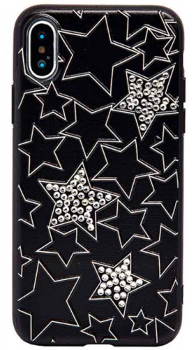Cиликоновый чехол BlingBally для Apple iPhone X/XS звезды со стразами чёрный
