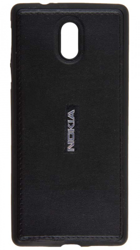 Силиконовый чехол для Nokia 3 кожа с логотипом чёрный
